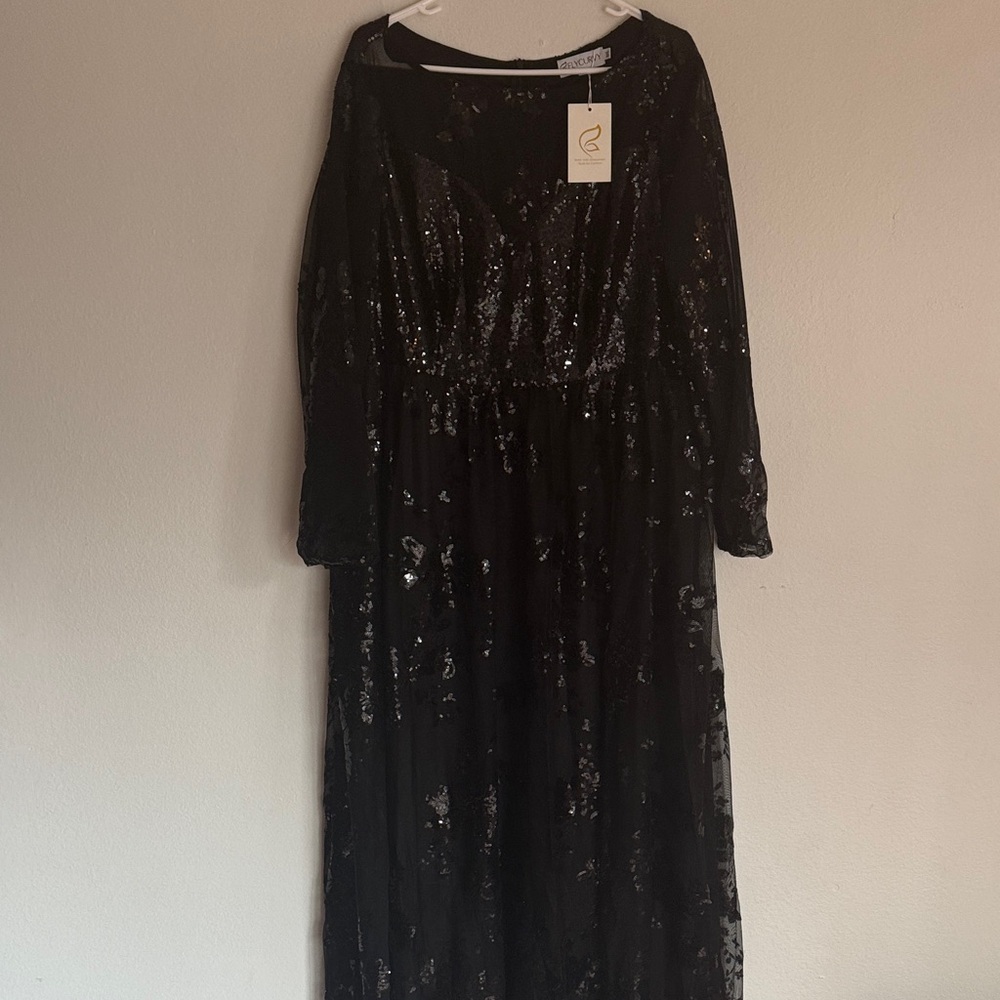 Black Sequin Long Sleeve formal Dress